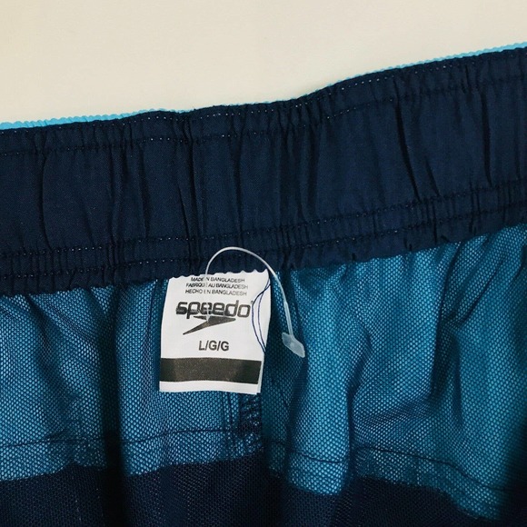 Speedo Men's Large Swim Shorts Blue Colorblock Mesh Lined Trunks NWOT BU19 - Picture 2 of 4